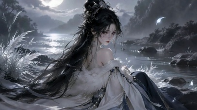 月夜河畔古风清冷女神