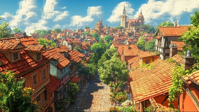 清新夏日小镇的午后