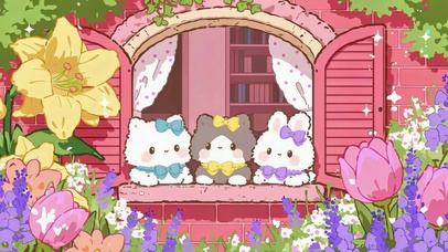 花丛窗台兔子小伙伴