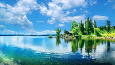 湖边小屋美景
