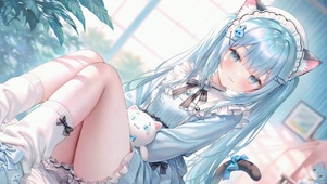 清新猫耳蓝发二次元美少女