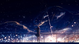 唯美星空天台少女
