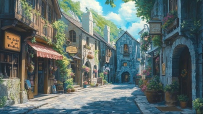 清新夏日欧式小镇建筑