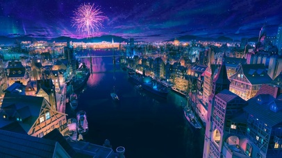 唯美烟花海上都市