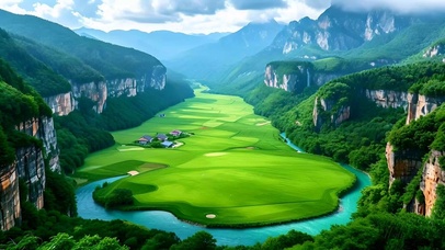 绿色护眼山水田园