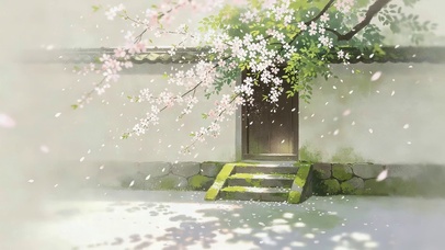 小院鲜花飘落