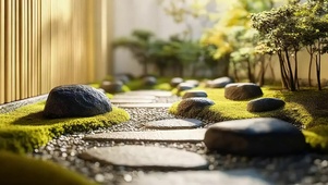 庭院石头柔和阳光小路