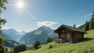 清新绿色草原木屋