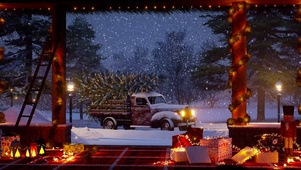 唯美冬日夜晚雪天圣诞小屋