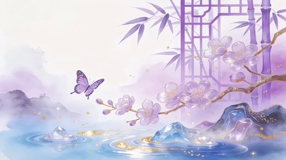 浅紫冰蓝柔雾新中式国风意境