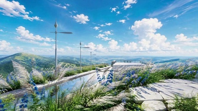 晴空远山观景台治愈风景