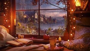 秋雨湖边小屋房间