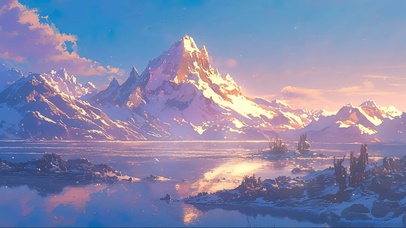 壮观雪山湖泊倒影