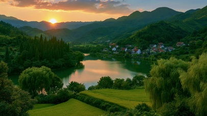 乡村风景晚霞