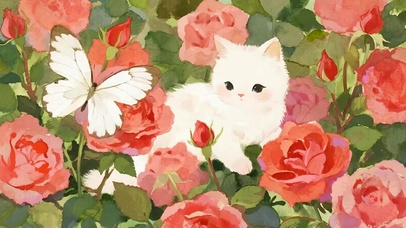 花朵中猫咪