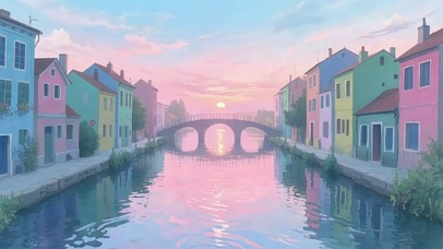 清新彩色建筑小镇