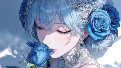 蓝色治愈系美女壁纸