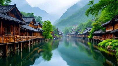 绿色护眼山水古镇