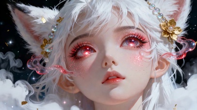 梦幻白发狐耳红瞳美少女