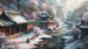 山谷雪景