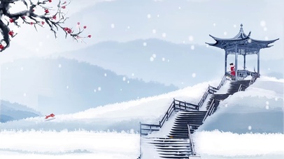 冬天冬季亭子雪花雪景