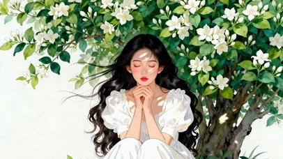 树下许愿女孩