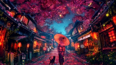 樱花下的和服女孩