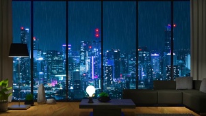 城市窗外舒适的雨