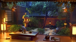 唯美治愈雨夜禅院