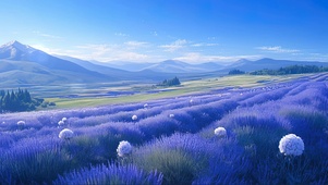蓝天高山薰衣草花海