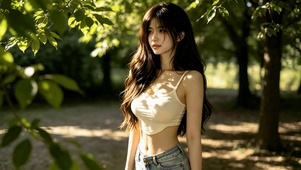 林间阳光清纯少女