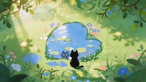 池边的黑猫