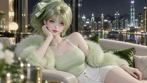 绿发少女都市夜景