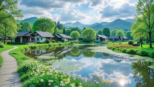 护眼湖畔村庄