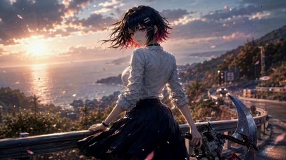 海风夕照少女