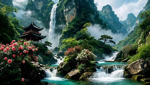 青山云雾观飞瀑