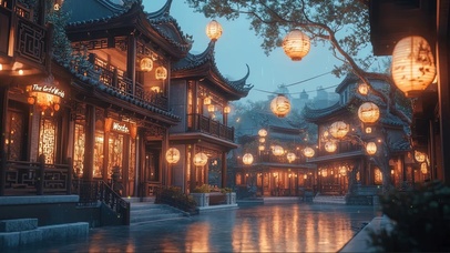 古镇蓝调黄昏静谧建筑