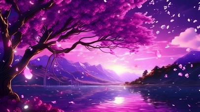 唯美紫色花瓣飘落风景