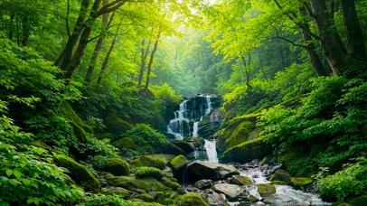 幽静自然绿林溪流