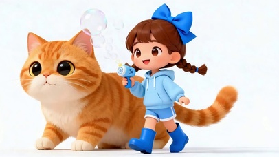 可爱女孩与猫咪