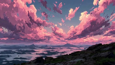 粉色朝霞日出海岛