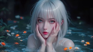 白色短发水中美少女