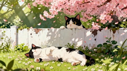 樱花树木下两只猫咪