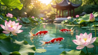荷塘锦鲤