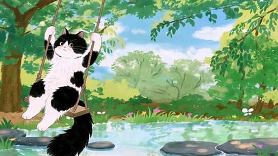 荡秋千的黑猫