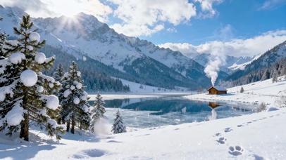 雪山湖畔冬景