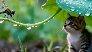 下雨天猫咪带鱼屏