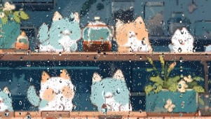 猫咪雨滴-双屏