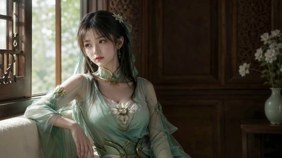 古风青纱仙气美女窗边闲坐