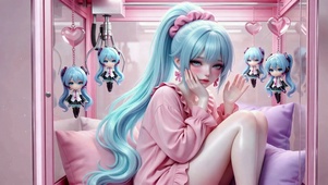 粉萌娃娃机里的初音少女